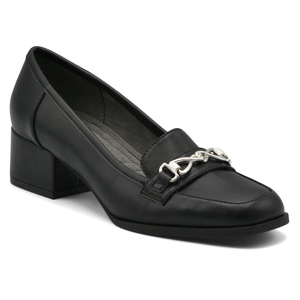 Adrienne Vittadini Breeze Loafer Pump Moc Vamp Silver Chain Block Heel Shoes